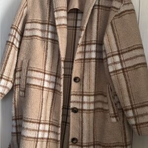 Old Navy Plaid Cream and Brown Teddy Jacket